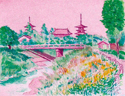 則永修、大和路を描く、水彩画、西ノ京