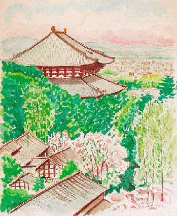 人気商品超目玉 目玉商品 【油絵】三水公平/東大寺金堂（大仏殿）/古都